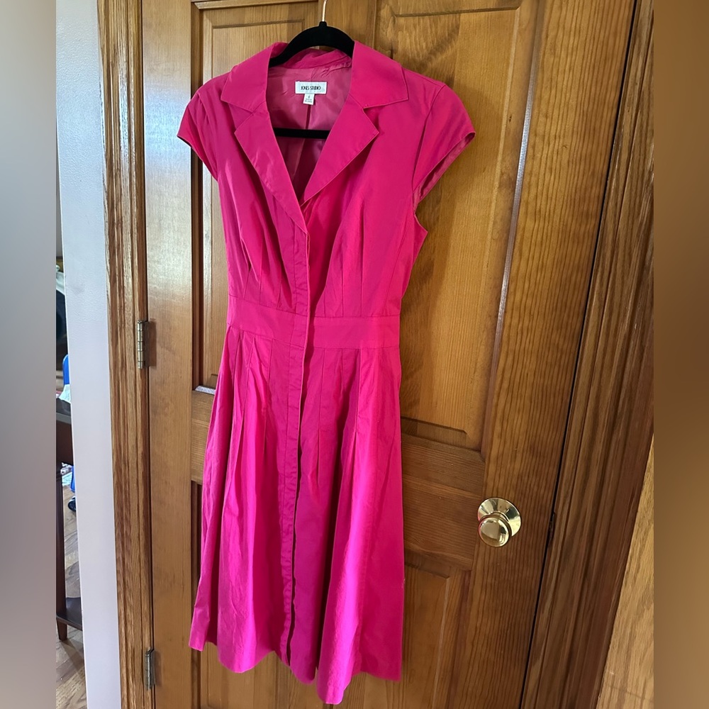 Bright Pink Pleated button up Jones Studio dress